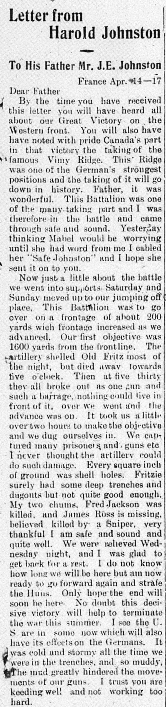 The Canadian Echo, May 30, 1917 Article, part 1